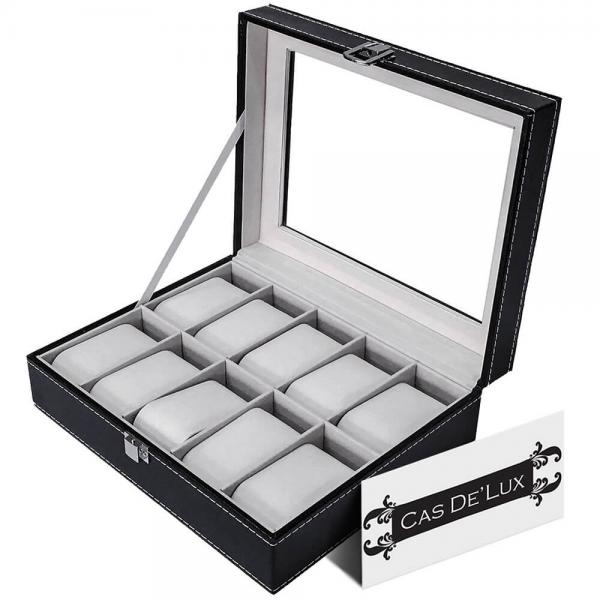 Black Hinged Watch Box with Metal Lock